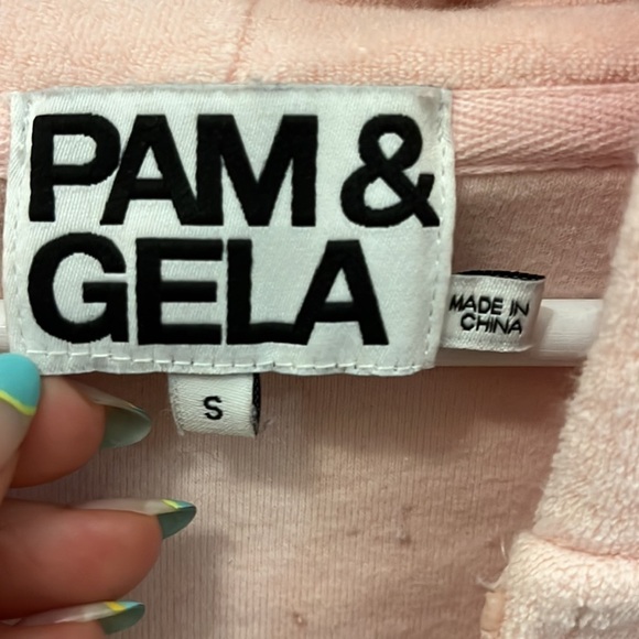 Pam + Gela Terry Zip Hoodie & Pants Two Piece Set Flared Zoe Pink Size Small - Picture 9 of 12